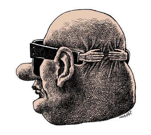 Cartoon: glasses hug (medium) by Medi Belortaja tagged face,man,barge,embrace,hug,glasses