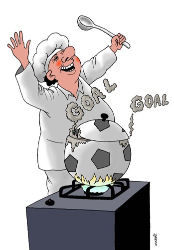 Cartoon: goal in the kitchen (medium) by Medi Belortaja tagged goal,kitchen,cook,ball,soccer,footbal,euro,2012,ukraine
