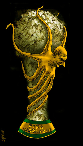 Cartoon: golden octopus (medium) by Medi Belortaja tagged cup,world,brazil,football,soccer,fifa,blatter,corruption,golden,octopus