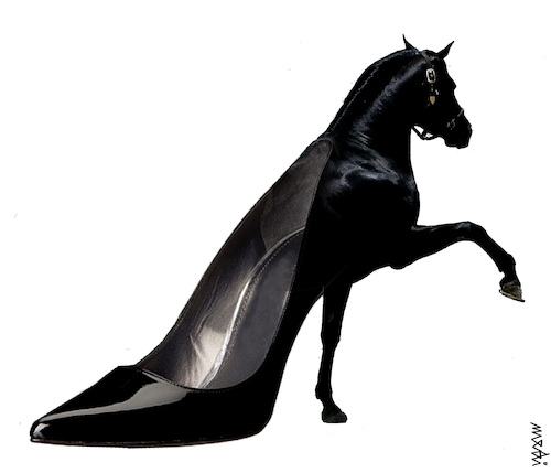 Cartoon: horse (medium) by Medi Belortaja tagged black,horse,horses,shoe,woman,women,fantasy