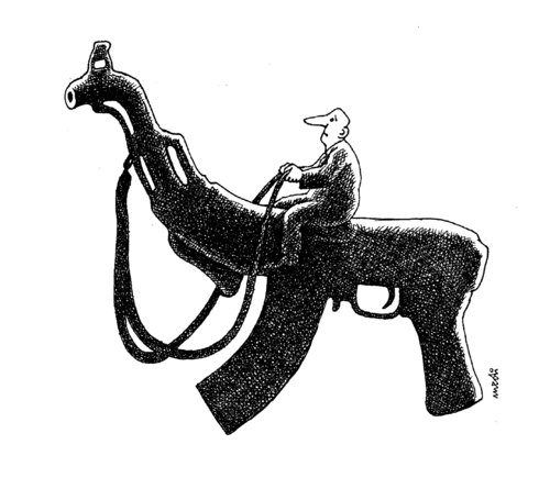 Cartoon: horseweapon (medium) by Medi Belortaja tagged horse,weapon,gun,military,kallnashnikov