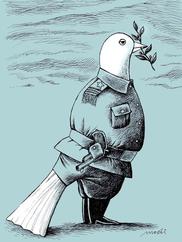 Cartoon: interesting officer (medium) by Medi Belortaja tagged pigeon,colombo,dove,officer,war,peace,military