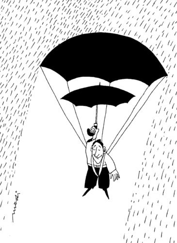 Cartoon: Jumper in rain (medium) by Medi Belortaja tagged paraschutist,rain,jumper,umbrella,humor