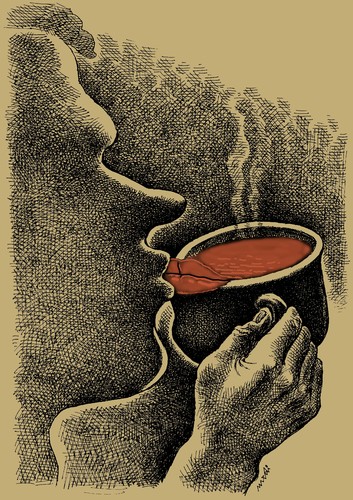 Cartoon: kiss of coffee (medium) by Medi Belortaja tagged coffee,of,kiss
