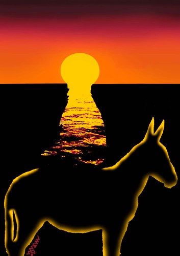 Cartoon: Nasreddin sunset (medium) by Medi Belortaja tagged sunset,sea,hoca,nasreddin