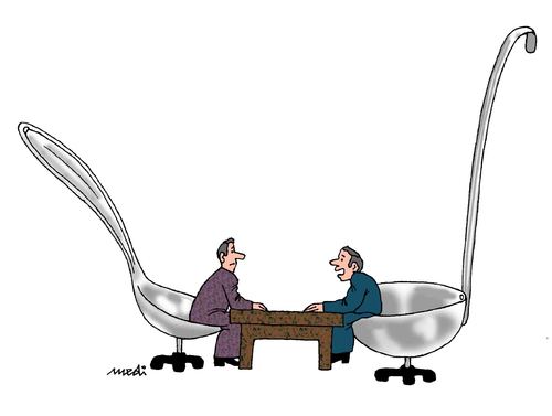 Cartoon: negotiations for the food (medium) by Medi Belortaja tagged scoop,spoon,meat,food,negotiations