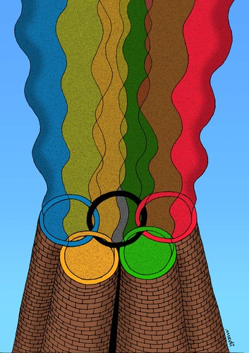 Cartoon: olympic chimney (medium) by Medi Belortaja tagged olympic,chimney,symbol,smoke,nature,disaster,ecology