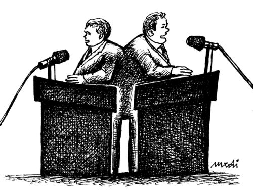 Cartoon: opponents (medium) by Medi Belortaja tagged opponents,speech,politicians,elections,podium