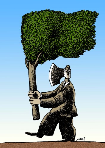 Cartoon: paradoxical flag (medium) by Medi Belortaja tagged ax,environment,tree,flag,paradoxical
