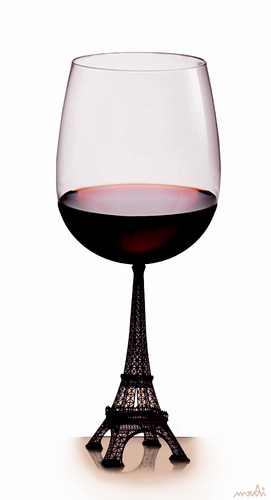 Cartoon: parisien wine glass (medium) by Medi Belortaja tagged france,parisien,paris,alcohol,tour,eiffel,red,wine,glass