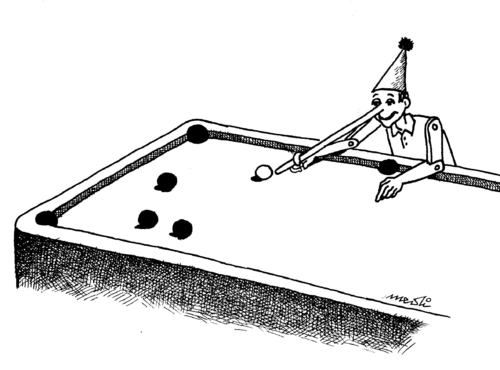 Cartoon: Pinocchio s billiard (medium) by Medi Belortaja tagged billiard,pinocchio,nose,game,humor