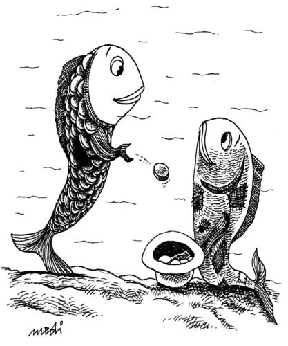 Cartoon: poor and fish rich (medium) by Medi Belortaja tagged beggar,rich,fish,poor,money
