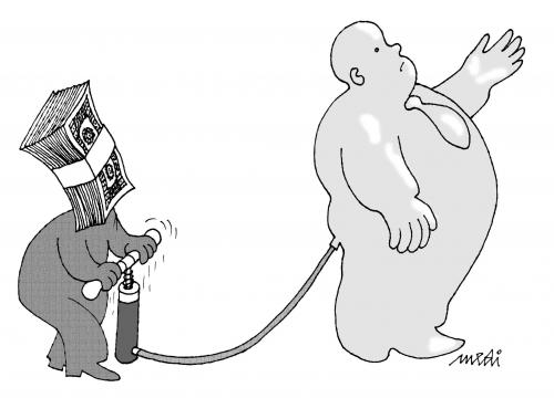 Cartoon: Pumping... (medium) by Medi Belortaja tagged corruption,speech,pump,bulge,business,money