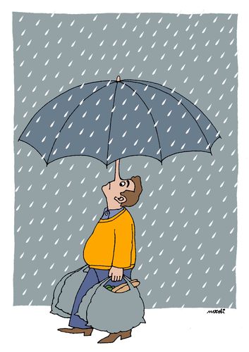Cartoon: rain days (medium) by Medi Belortaja tagged raining,rain,umbrella,nose,shopping