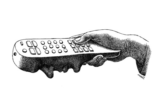 Cartoon: remote (medium) by Medi Belortaja tagged remote,tv,servant,face,zapping