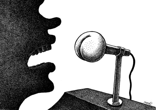 Cartoon: special microphone (medium) by Medi Belortaja tagged microphone,special,speech,politician,politics,ass,leader,lies