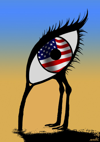 Cartoon: spy ostrich (medium) by Medi Belortaja tagged ostrich,eye,flag,spy,spying,usa,us