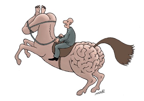Cartoon: strange horseman (medium) by Medi Belortaja tagged lead,chief,brain,horseman,horse,strange