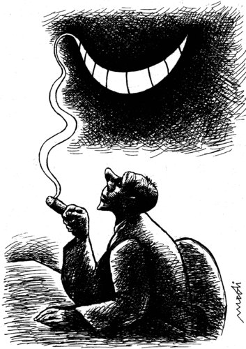 Cartoon: strange smile (medium) by Medi Belortaja tagged strange,smile,smoke,drugs,death