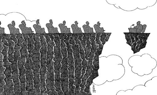 Cartoon: head in the air (medium) by Medi Belortaja tagged chief,leader,air,head,speech,meeting,gully,abyys
