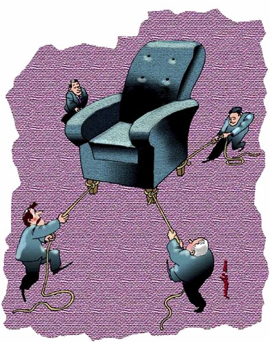 Cartoon: Trying to power (medium) by Medi Belortaja tagged chair,conflict,power,elections,politicians