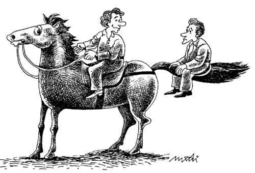 Cartoon: horseman and simulator (medium) by Medi Belortaja tagged tail,horse,simulator,horseman