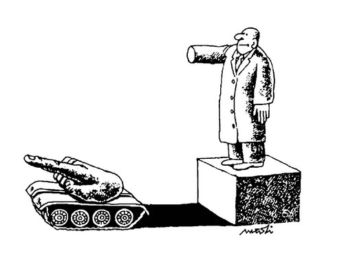 Cartoon: ideology and reality (medium) by Medi Belortaja tagged occupation,dictators,sign,direction,ideology,monument