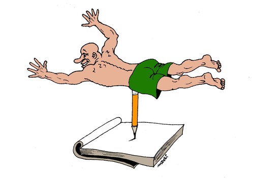 Cartoon: supertalent (medium) by Medi Belortaja tagged balance,ariist,writer,pencil,talented,supertalent