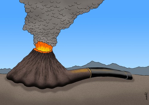 Cartoon: volcano pipe (medium) by Medi Belortaja tagged volcano,pipe,smoke,erruption