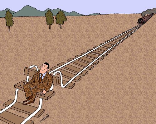Cartoon: waitting the train (medium) by Medi Belortaja tagged danger,traveler,bench,railways,train