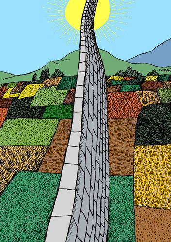 Cartoon: wall towards the sun (medium) by Medi Belortaja tagged border,plants,sun,wall