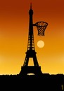 Cartoon: basketsun (small) by Medi Belortaja tagged basketsun,sunset,basketball,sun,la,tour,eiffel,paris,france