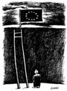 Cartoon: towards Europe (small) by Medi Belortaja tagged abyss,man,crisis,europe,eu,flag,ladder
