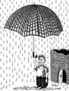 Cartoon: Use of roof (small) by Medi Belortaja tagged roof,umbrella,rain