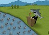 Cartoon: shark and fishes (small) by Medi Belortaja tagged shark,fish,fishes,meeting,elections,politicians,people,peoples,head,leader,speech,politics