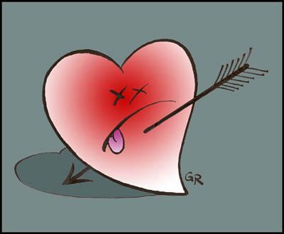 Cartoon: Amor Killed Again (medium) by Riemann tagged heart,love,pain,relationship,man,woman,amor,arrow