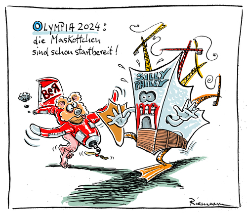 Cartoon: BER HH (medium) by Riemann tagged olympiade,2024,bewerbung,berlin,hamburg,ber,flughafen,elbphilharmonie,schulden,missmanagement,bauprojekte,maskottchen,cartoon,george,riemann,olympiade,2024,bewerbung,berlin,hamburg,ber,flughafen,elbphilharmonie,schulden,missmanagement,bauprojekte,maskottchen,cartoon,george,riemann