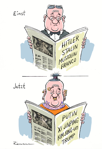 Cartoon: Einst und Jetzt (medium) by Riemann tagged krieg,diktatoren,menschheit,politik,hitler,stalin,putin,mussolini,franco,xi,jinping,kim,jong,un,trump,dummheit,geschichte,cartoon,george,riemann,krieg,diktatoren,menschheit,politik,hitler,stalin,putin,mussolini,franco,xi,jinping,kim,jong,un,trump,dummheit,geschichte,cartoon,george,riemann