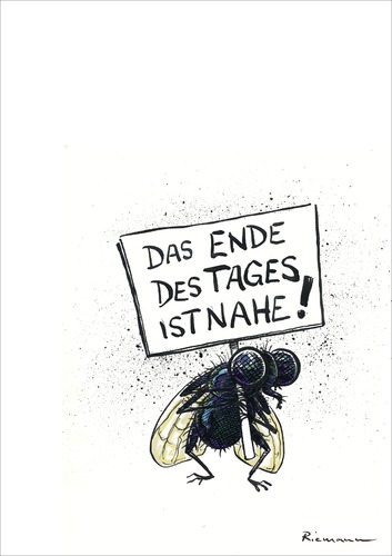 Cartoon: Eintagsfliege (medium) by Riemann tagged fliege,weltuntergang,ende,der,welt,leben,insekten,fly,insect,doomsday,end,of,world,fliege,weltuntergang,ende,leben,insekten