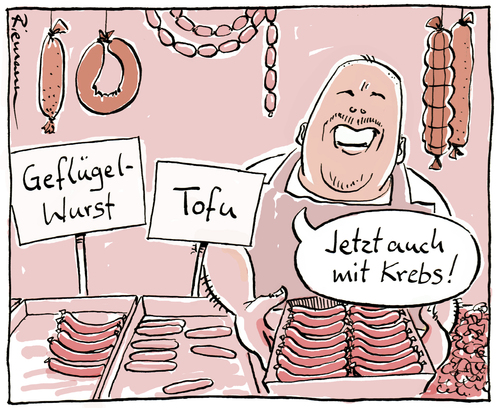 Cartoon: Krebswurst (medium) by Riemann tagged wurst,aufschnitt,fleisch,krebs,schlachter,essen,ernährung,gesundheit,cartoon,george,riemann,wurst,aufschnitt,fleisch,krebs,schlachter,essen,ernährung,gesundheit,cartoon,george,riemann