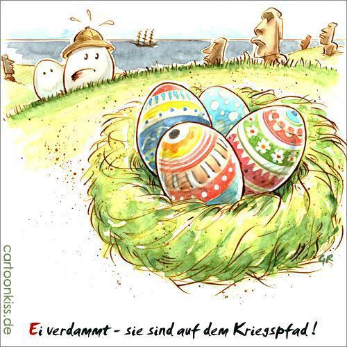 Cartoon: Osterinseln (medium) by Riemann tagged ostern,eier,inseln,entdecker,kriegsbemalung,