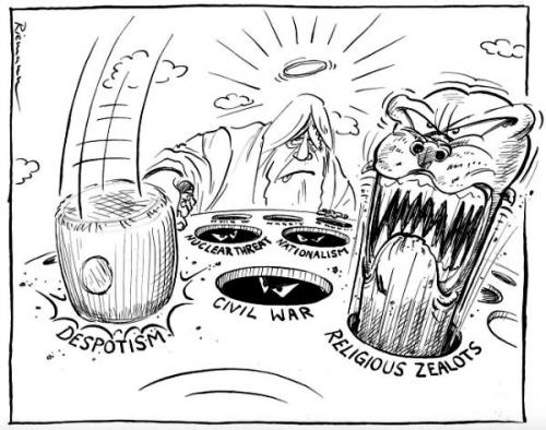 Cartoon: Whack-A-Mole (medium) by Riemann tagged god,tired,politics,world,threats,instability,dictators,zealots,terrorists,politik,gott,