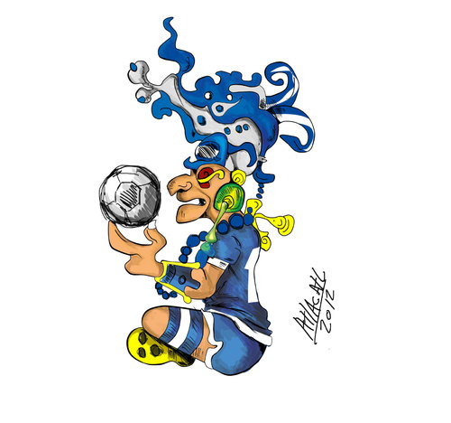 Cartoon: dios maya (medium) by atlacatl tagged mayas,dios,futbol,soccer
