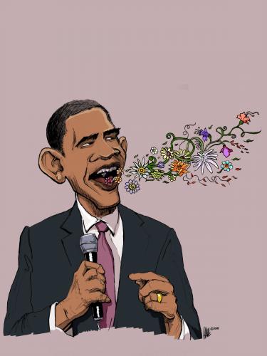 Cartoon: Barack Obama - flowery prose (medium) by halltoons tagged barack,obama,election,usa,speech