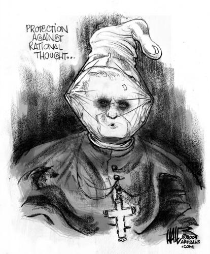 Cartoon: Pontiff Condom (medium) by halltoons tagged pope,benedict,condoms,birth,control,hiv,aids,africa
