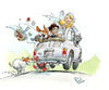Cartoon: wedding card (small) by giuliodevita tagged wedding,giuliodevita,cat,dog,bassettaun,fiat,500