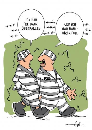 Cartoon: Knastbrüder (medium) by luftzone tagged finanzkrise,sträflinge,gefängnis,bankenkrise,knastbrüder,banker,bankräuber,banküberfall,finanzkrise,finanzen,wirtschaft,wirtschaftskrise,krise,geld,gefängnis,knast,gefangene,gefangen,haft,inhaftiert,inhaftierte,kriminalität,verbrechen,verbrecher,kriminelle,banker,bank,banken,banküberfall,bankräuber,bankenkrise,manager,direktor,boss,chef,betrug,steuerhinterziehung,überfall,räuber,dieb,raubüberfall,gemeinsamkeit,gemeinsamkeiten,knastbrüder,brüder,sträflinge