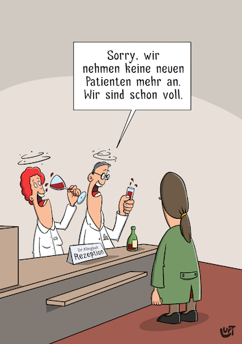 Cartoon: Voll (medium) by luftzone tagged thomas,luft,cartoon,lustig,voll,alkohol,krankenschwester,arzt,praxis,arztpraxis,medizin,wein,fische,glas,patient,patientin,thomas,luft,cartoon,lustig,voll,alkohol,krankenschwester,arzt,praxis,arztpraxis,medizin,wein,fische,glas,patient,patientin