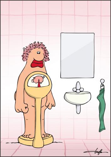 Cartoon: Waage (medium) by luftzone tagged waage,wigen,fett,cartoon,schwein,frau,bad,badezimmer,frau,wiegen,waage,gewicht,bad,badezimmer,schwein,dick,fett,überraschung,beauty,ideal,übergewicht
