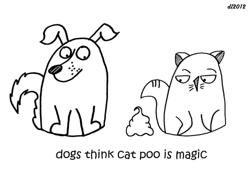 Cartoon: One Cats Thoughts (medium) by DebsLeigh tagged cat,kitty,thoughts,feline,dog,poop,poo,animal